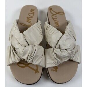 Sam Edelman Alaina Ivory Leather Slip On Sandal Criss Cross Scrunchy Slides 10.5